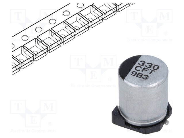 Capacitor: electrolytic; low impedance; 330uF; 16VDC; Case: D8