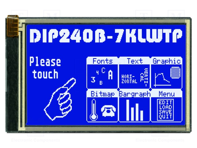 Display: LCD; graphical; 240x128; STN Negative; blue; 113x70mm; LED