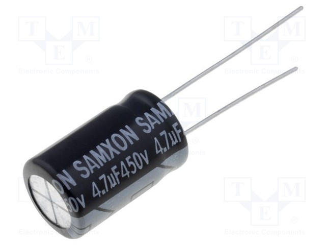 Capacitor: electrolytic; THT; 4.7uF; 450VDC; Ø10x16mm; Pitch: 5mm