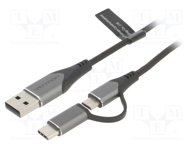 Cable; USB 2.0; USB A plug,USB B micro plug,USB C plug; 0.5m