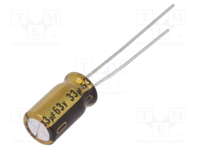 Capacitor: electrolytic; THT; 33uF; 63VDC; Ø6.3x11mm; Pitch: 2.5mm