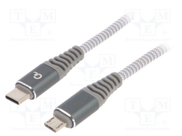 Cable; USB 2.0; USB B micro plug,USB C plug; 1.5m; white-grey