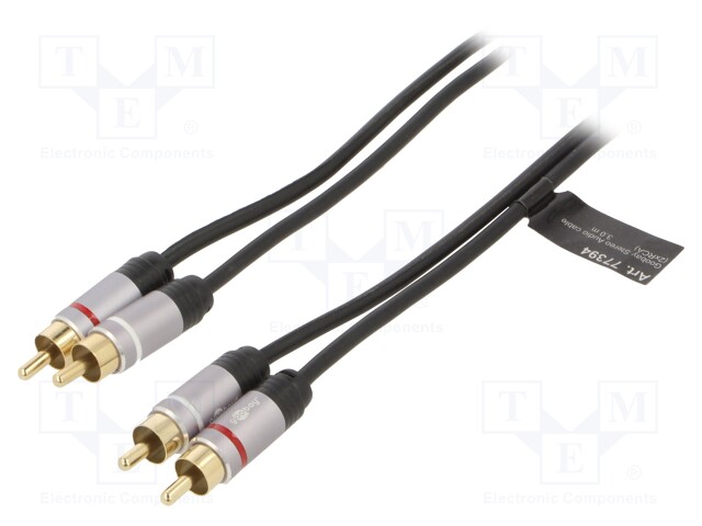 Cable; RCA plug x2,both sides; 0.75m; Plating: gold-plated; black