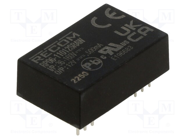 Converter: DC/DC; 6W; Uin: 36÷160V; Uout: 12VDC; Iout: 500mA; DIP24