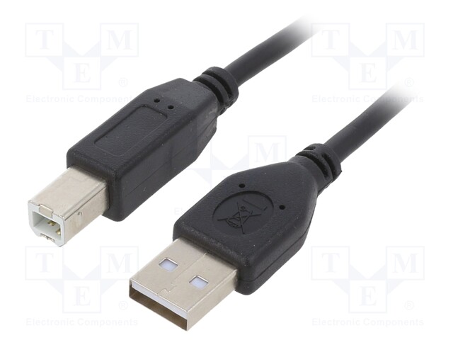 Cable; USB 2.0; USB A plug,USB B plug; gold-plated; 4.5m; black