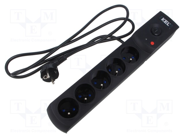 Plug socket strip: protective; Sockets: 5; 230VAC; 10A; black; 1.5m