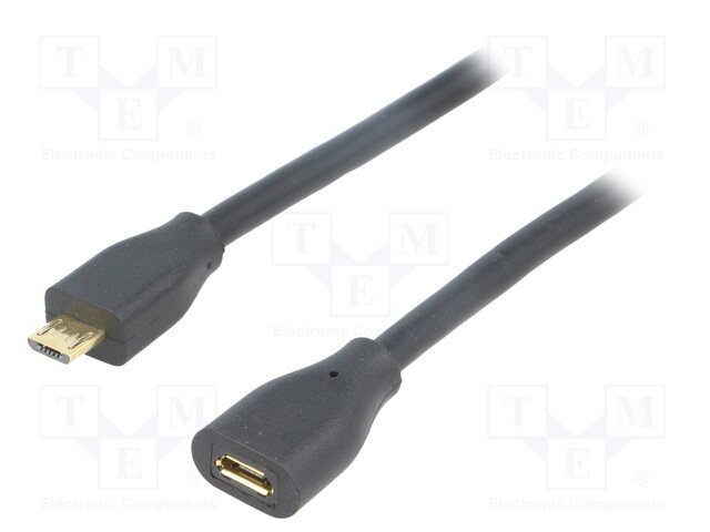 Cable; USB 2.0; USB B micro plug,USB B micro socket; 0.5m; black