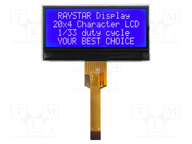 Display: LCD; alphanumeric; COG,STN Negative; 20x4; blue; LED