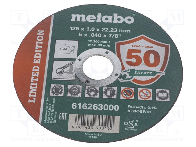 Cutting wheel; Ø: 125mm; Øhole: 22.23mm; Disc thick: 1mm