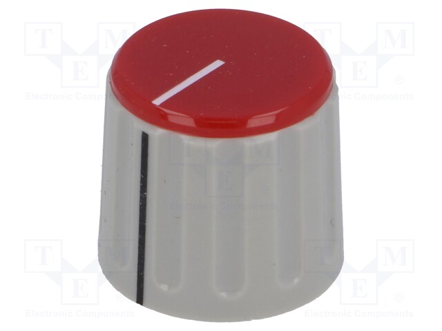 Knob; with pointer; ABS; Shaft d: 6mm; Ø21.3x18.8mm; grey; red