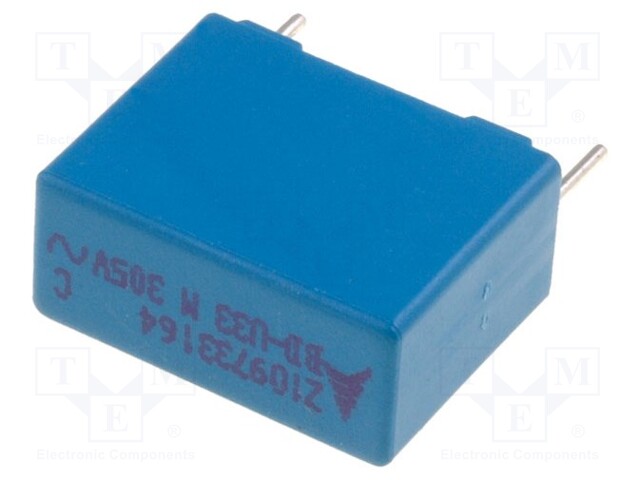 Capacitor: polypropylene; X2; 330nF; 15mm; ±20%; 8x14x18mm; 305VAC