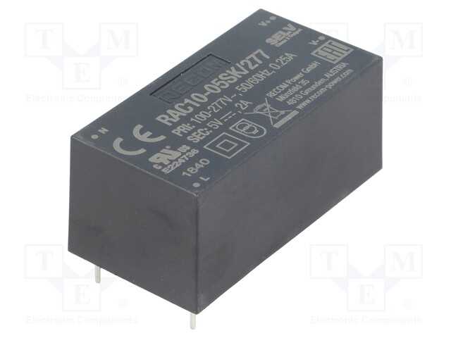 Converter: AC/DC; 10W; Uout: 5VDC; Iout: 2A; 82%; Mounting: PCB; 4000V