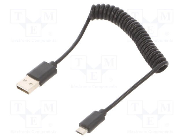 Cable; coiled,USB 2.0; USB A plug,USB B micro plug; gold-plated