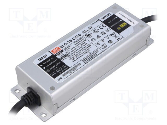 Power supply: switched-mode; LED; 74.9W; 107÷214VDC; 350mA; IP67