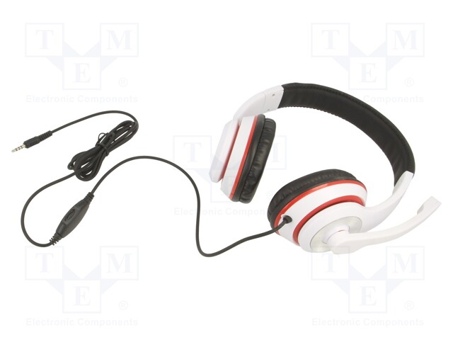 Headphones with microphone; white,black,red; Jack 3,5mm; 1.8m