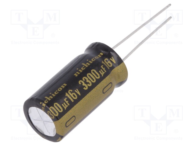 Capacitor: electrolytic; THT; 3300uF; 16VDC; Ø12.5x25mm; Pitch: 5mm