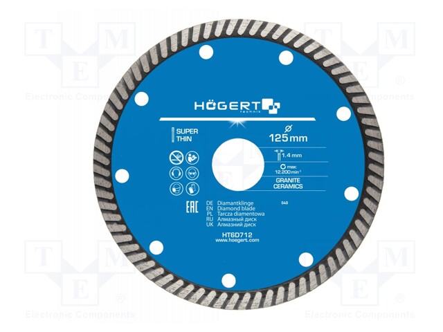 Cutting diamond wheel; Ø: 125mm; Øhole: 22.2mm; Disc thick: 1.4mm