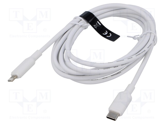 Cable; Apple Lightning plug,USB C plug; nickel plated; 2m; white