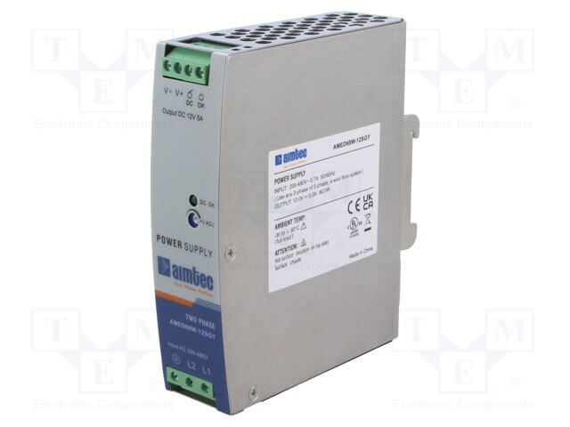 Power supply: switched-mode; for DIN rail; 60W; 12VDC; 5A; 4.7kV