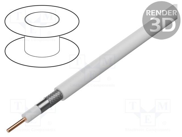 Wire: coaxial; RG6; solid; Cu; PVC; white; 500m; Øcable: 5mm