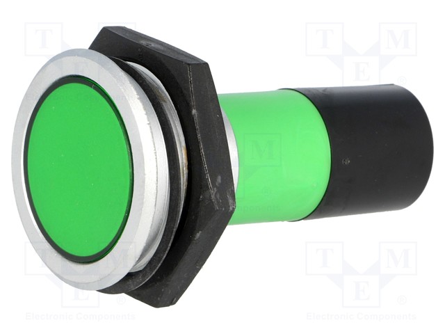 Indicator: LED; flat; 230VAC; Cutout: Ø30.2mm; IP67; brass