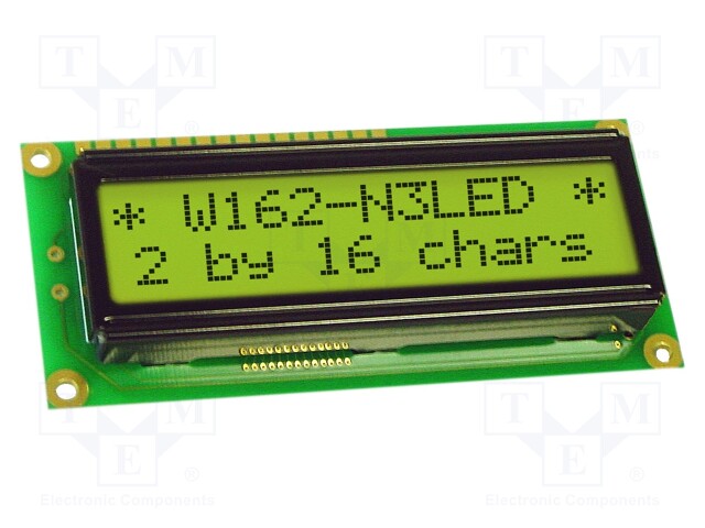 Display: LCD; alphanumeric; STN Positive; 16x2; yellow-green; LED