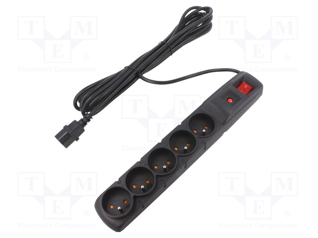 Plug socket strip: protective; Sockets: 5; 230VAC; 10A; black