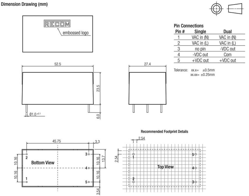 Converter: AC/DC; 10W; Uout: 24VDC; Iout: 420mA; 80%; Mounting: PCB