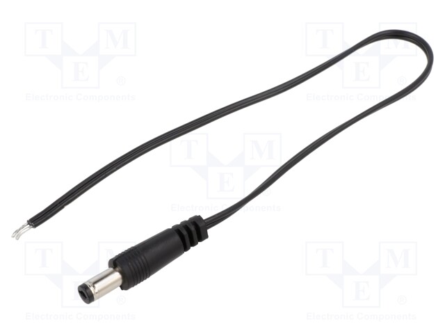 Cable; wires,DC 5,5/2,1 plug; straight; 0.35mm2; black; 0.25m