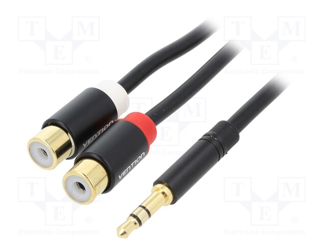 Cable; RCA socket x2,Jack 3.5mm 3pin plug; 0.3m; black