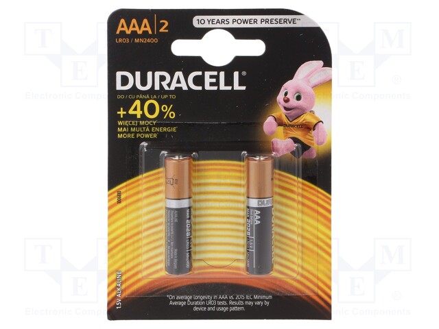 Battery: alkaline; 1.5V; AAA,R3; Batt.no: 2; non-rechargeable