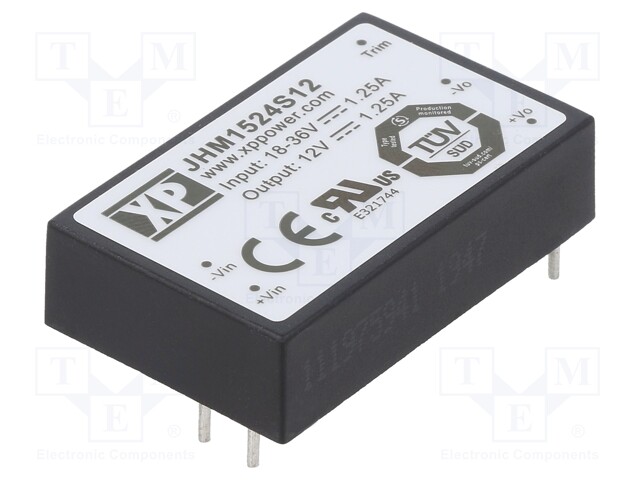 Isolated Board Mount DC/DC Converter, Medical, 1 Output, 15 W, 12 V, 1.25 A