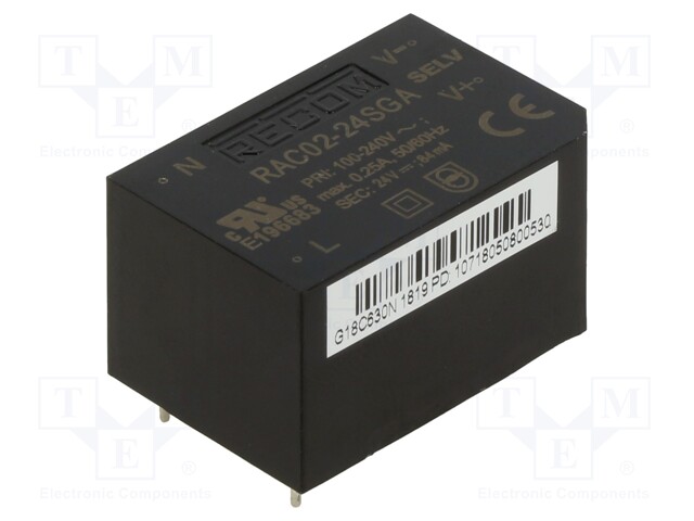 Converter: AC/DC; 2W; Uout: 24VDC; Iout: 83mA; 63%; Mounting: PCB