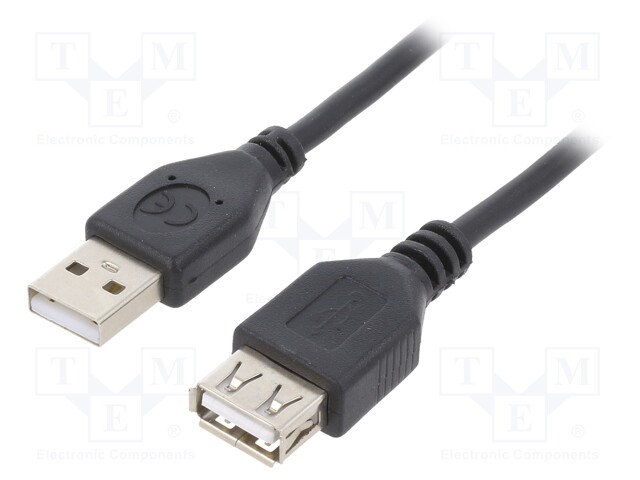 Cable; USB 2.0; USB A socket,USB A plug; gold-plated; 4.5m; black