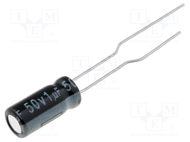 Capacitor: electrolytic; 1uF; 50VDC; Ø5x11mm; Pitch: 2.5mm