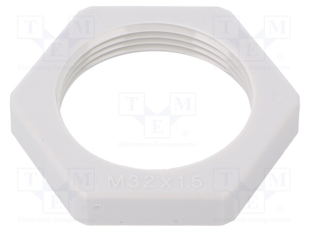 Nut; M32; polyamide; D: 7mm; Spanner: 41mm; light grey; Pitch: 1,5