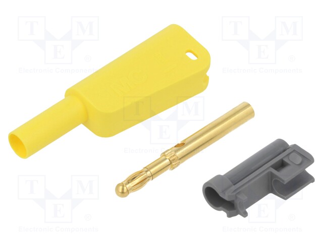 4mm banana; 32A; 1kV; yellow; insulated,with 4mm axial socket