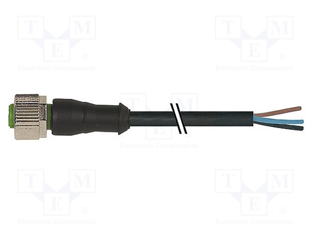 Connection lead; M12; PIN: 3; straight; 5m; plug; 250VAC; 4A; IP67