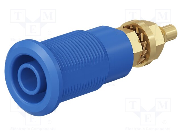 Socket; 4mm banana; 32A; blue; gold-plated; Overall len: 38.5mm