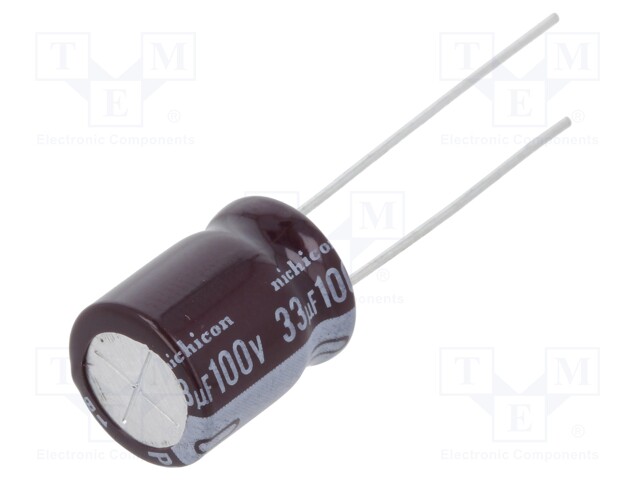 Capacitor: electrolytic; low impedance; THT; 33uF; 100VDC; ±20%