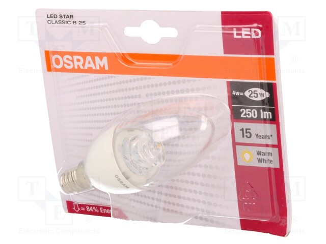 LED lamp; warm white; E14; 230VAC; 250lm; 4W