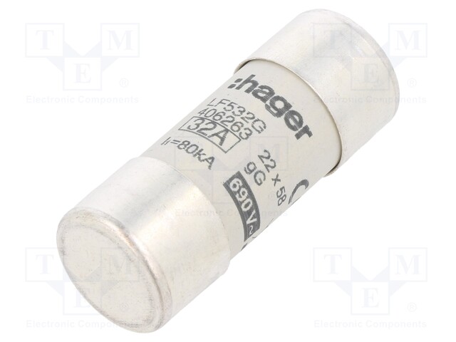 Fuse: fuse; gG; 32A; 690VAC; cylindrical,industrial; 22x58mm