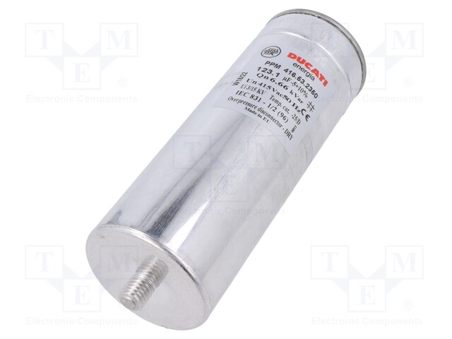 Capacitor: polypropylene; one phase; Q@50Hz: 6.66kVAR; 415VAC; 16A