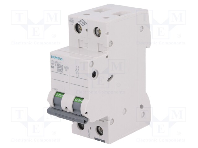 Circuit breaker; 400VAC; Inom: 2A; Poles: 2; DIN; Charact: C; 6kA