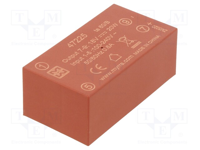 Converter: AC/DC; 20W; Uout: 18VDC; Iout: 1.1A; 85%; Mounting: PCB