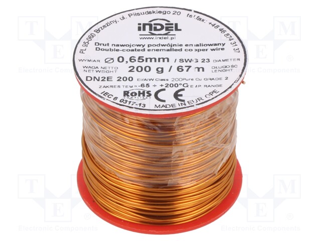 Coil wire; double coated enamelled; 0.65mm; 200g; -65÷200°C