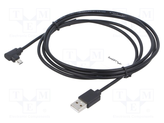 Cable; USB 2.0; USB A plug,USB B micro plug (angle); 1.8m; black