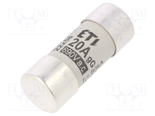 Fuse: fuse; gG; 20A; 690VAC; cylindrical,industrial; 22x58mm