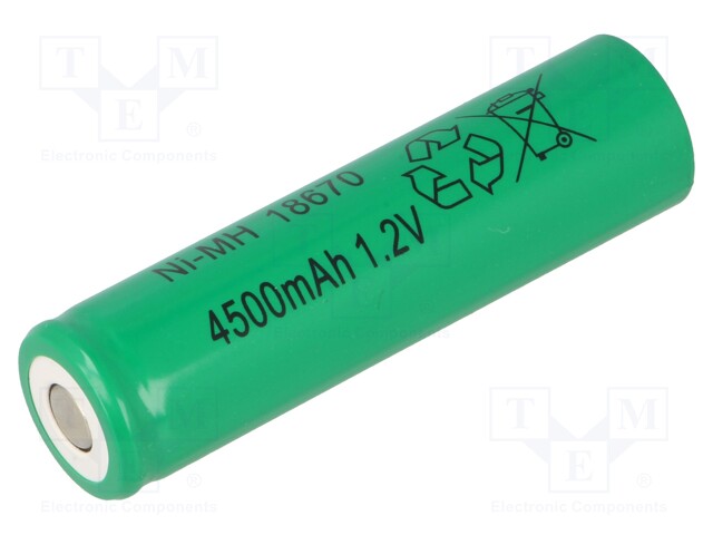 Re-battery: Ni-MH; 4/3A,4/3R23; 1.2V; 4500mAh; Ø18x67mm