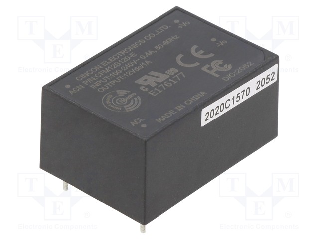 Converter: AC/DC; 12W; Uout: 12VDC; Iout: 1A; 85%; Mounting: PCB; 3kV